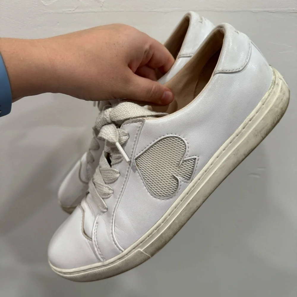 Kate Spade White Fez Leather Lace-Up Sneakers Size 9